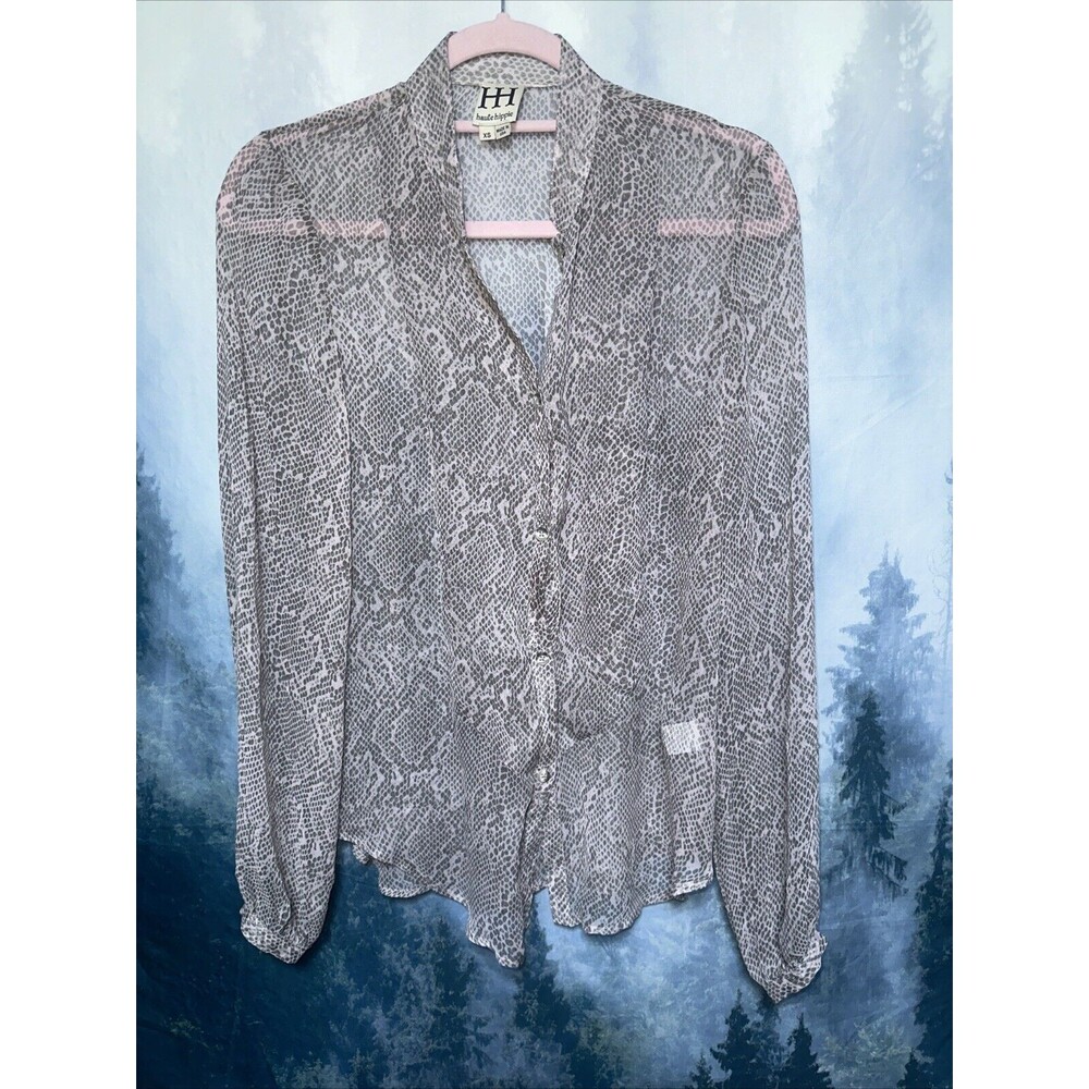 haute hippie silk button up snakeskin print blouse XS
